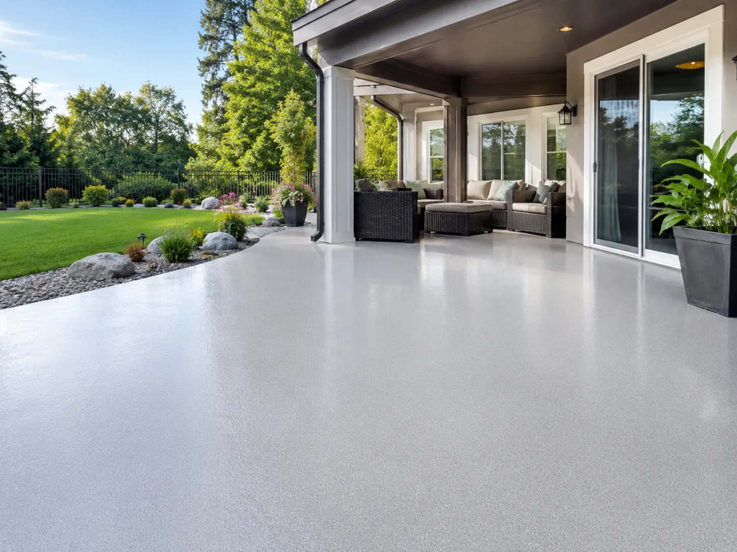 Gray epoxy patio coating near Logansport, IN