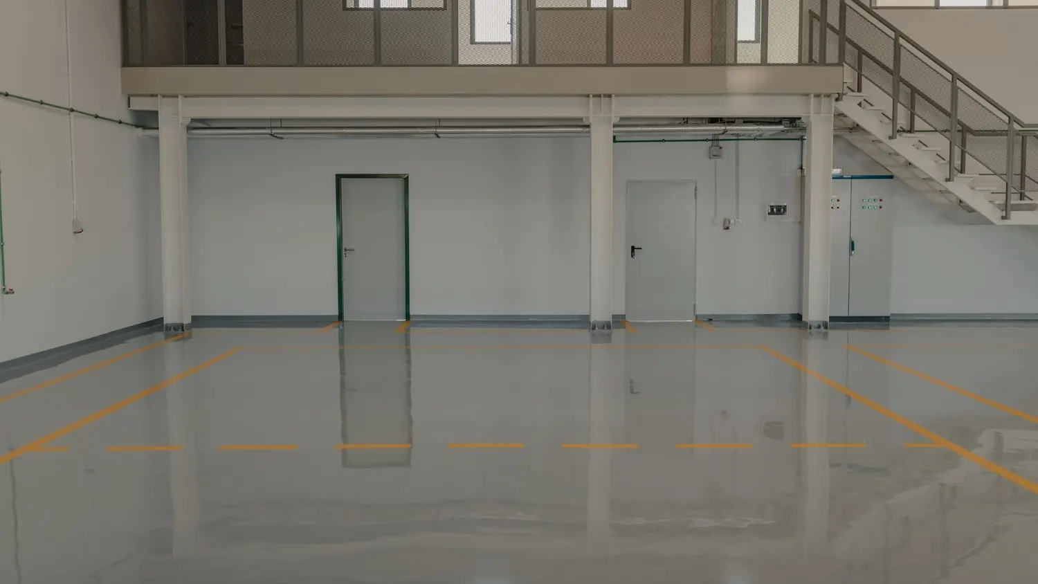 Industrial epoxy flooring with safety line striping in Logansport, IN